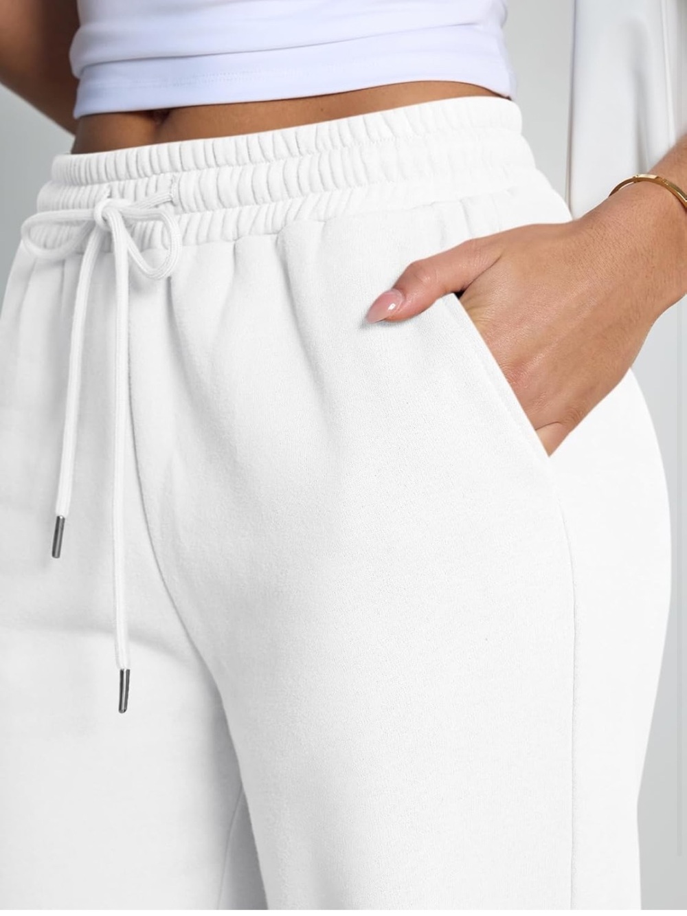 Everyday Wide-Leg Drawstring Joggers in White - Picture 5 of 5